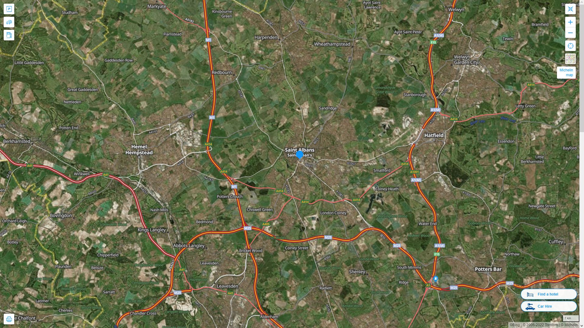 St Albans Royaume Uni Autoroute et carte routiere avec vue satellite